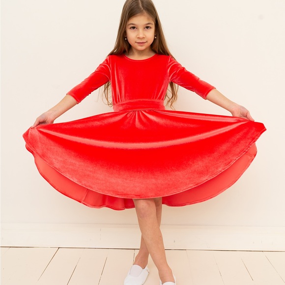 ❗️NEW❗️Navy Blue Velvet A Line Midi Girls Dress - Picture 8 of 11